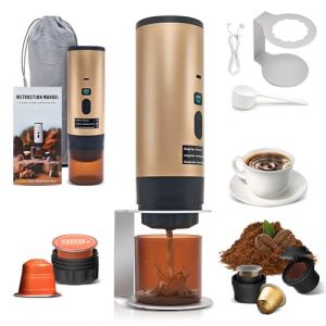 RoserRose Machine à Café Portable, Machine à Café de Voyage - Sans Fil & Auto-Chauffante - Avec Batterie 7800mAh, Fonction de Charging USB-C & Pressions 20 Bar - Compatible NS/DG (Or) (Roserrose, neuf)