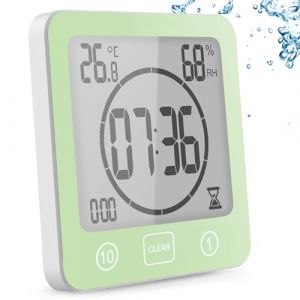 Horloge de Salle de Bain,Minuterie de Douche Num&eacute;rique &agrave; Ventouse, Horloge de Douche &eacute;tanche avec Hygrom&egrave;tre et Thermom&egrave;tre,Fonction Compte &agrave; rebours, Alarme Num&eacute;rique LCD,pour Cuisine Maquillage-Vert (YiChZhe, neuf)