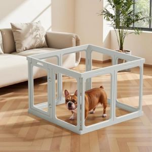 Gardner Pet Enclos pour Chien Transparent en Acrylique 85x85x60cm(7 PCS + 1 Panneaux avec Porte) - Parc &agrave; Chiot Modulable d'Int&eacute;rieur - Cl&ocirc;ture S&eacute;curis&eacute;e pour Petit Chien/Chat/Lapin/Cochon - Gris (Gardner Pet Official-UK, neuf)