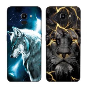 DiaryTown 2 Pièces pour Coques Samsung J6 2018, Etui Noir en Silicone Souple avec Motif Mince TPU Slim Gel Bumper Antichoc Case Housse de Protection pour Galaxy J6 2018 - Loup & Lion d'or (DiaryTown, neuf)