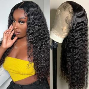 Perruque Cheveux Humain 13×4 Lace Wig Human Hair Deep Wave Perruque Femme Naturelle Brésilien Bouclée Perruque Bresilienne Cheveux Humain 180% Density Couleur Naturelle 28 Pouces(70cm) (human virgin hair, neuf)