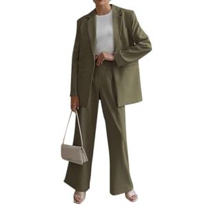 Tomwell Tailleur Femme 2 Pièces Elegant Couleur Unie Slim Fit Blazer Veste Formel Bureau Travail Pantalon Costumes Revers Manteau Ensemble Blazer OL Couleur Unie Tailleur A Armée Verte M (Joke and I, neuf)