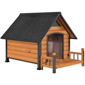 Niche pour chien avec cadre en m&eacute;tal anti-morsure pour ext&eacute;rieur en bois, abri pour chiots d'int&eacute;rieur pour petits, moyens et grands chiens, r&eacute;sistant aux intemp&eacute;ries (marron) (X-ZONE PET., neuf)