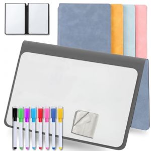 MandA® Petit TABLEAU blanc - Tableau NOIR PLIABLE, effaçable et portable | 2 x A5 + 8 marqueurs + chiffon - Carnet tableau noir | Accessoires de bureau | Étudier | Gris (CARTHAGONOVA, neuf)