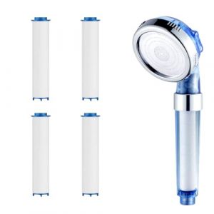 OUDQFCJ 4 Pi&egrave;ces Filtre de Douche, Filtre pour Pommeau de Douche, Filtre en Coton PP, &Eacute;limination des R&eacute;sidus de Chlore, Universel avec Noyau d'Eau Propre en Coton (9,5x2 cm) (Mapico, neuf)