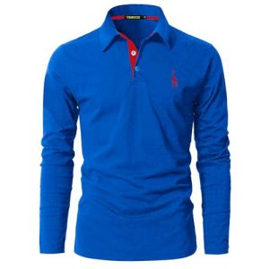 VMSUCIJ Polo de Golf &agrave; Manches Longues Homme Girafe Broderie Couleur Pure Slim fit Coton Sport T-Shirts,Bleu Saphir,XL (Zting, neuf)
