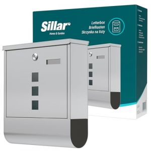 Sillar Bo&icirc;te aux Lettres Murale avec Tube pour Journaux et D&eacute;pliants, Boite a Lettre avec Compartiment &agrave; Colis et Serrure |10 &times; 30,5 &times; 33,5 cm | 2 cl&eacute;s | Argent&eacute;| Format A4 (agdmaster, neuf)
