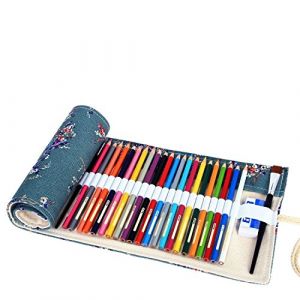 Amoyie Trousse pour 36 Crayon de Couleur, Trousse &agrave; Crayon Enroulable 36 Trous, Sac de Rangement en Tissu (Les Crayons ne sont Pas Fournis) (amoyie, neuf)