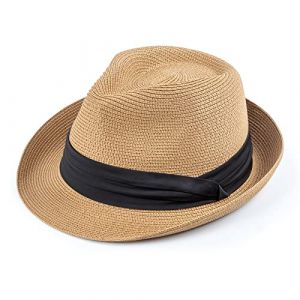 DRESHOW Femme Homme Chapeau de Paille Panama Chapeau &Eacute;t&eacute; Large Bord Chapeau de Soleil Anti-UV pour Plage Voyage Chapeau de Soleil (Dreshow, neuf)
