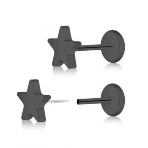 ZDE Dame boucles d'oreille sans fil plat arrière boucles d'oreille arrière titane hypoallergène non-nickel boucle d'oreille pour oreilles sensibles (Black) (QIAONI, neuf)