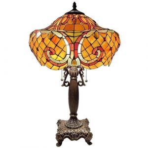 Bieye L30783 Lampe de table en vitrail style baroque Tiffany avec abat-jour de 40,6 cm de large pour salon, chevet, d&eacute;coration d'int&eacute;rieur, 61 cm de haut (orange) (Bieye Lighting, neuf)