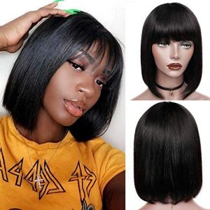 Perruque Bresilienne femme Cheveux Humain Naturelle Perruque Bob Courte Droite Tissage Bresilienne Naturel Cheveux Humain Perruque courtes pour les femme noires No Lace Bob Wig Human Hair 14 Pouces (RuiBeiSai, neuf)