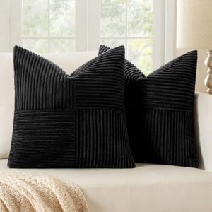MIULEE Lot de 2 Housse Coussin en Velours C&ocirc;tel&eacute; 50x50cm Noir Housse de Coussin Decoratif Coussin de Canap&eacute; Moderne Doux D&eacute;co Coussin de Canap&eacute; (MIULEE HOME, neuf)