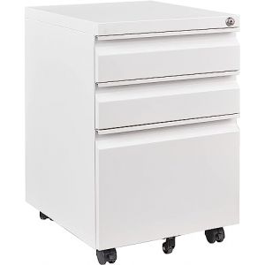 Caisson Bureau 3 Tiroirs Meuble à dossiers Mobile Caisson de Rangement Caisson de bureau metal Meuble de Rangement Bureau Placard de Rangement Verouillable sur roulettes 39 x 50 x 62 cm Blanc (COLORSPACE STORE, neuf)