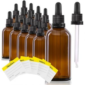 Oputec Lot de 20 flacons à pipette en verre ambré de 100 ml avec pipette en verre + 20 étiquettes – Flacon de pharmacie pour aromathérapie, cosmétique, compte-gouttes protégé de la lumière, pour (Oputec, neuf)