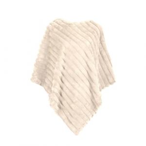 MAPIMANIA - poncho femme chic et elegant fausse fourrure trame rayée beige clair, manteau femme hiver, poncho chaud, cape mariage polaire femme, bolero mariage fourrure (MJ2025888, neuf)