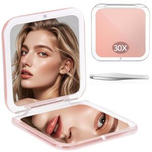 Zikenis Miroir Grossissant, 1X/30X Loupe, Kleiner Miroir de Poche, Miroir de Maquillage sans Tain, Interrupteur Magn&eacute;tique, Pliable, Portable Miroirs Grossissant de Voyage (Or Rose) (ZIEDONIS XXXL, neuf)