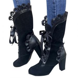 EGSDMNVSQ Bottes à Fermeture éclair à Talon Bloc Femmes Bottes En Cuir à Laçage Punk Gothique Pointues Demi Bottes Classiques Victoriennes Bottines à Talons De Mode Vintage (liyinsheng, neuf)