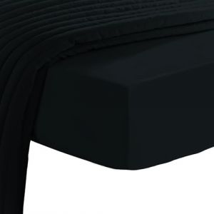 Pizuna Luxueux Drap Housse 140x200 cm Noire, 100% Coton Longue Tige 600 Fils Armure Satin, Drap Housse de Luxe Bonnet 40 cm (Noire Drap-Housse Coton 2 Personne) (Pizuna Linens, neuf)