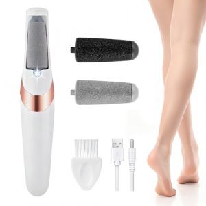 IRILEKI R&acirc;pe &Eacute;lectrique Rechargeable Pour les Callosit&eacute;s des Pieds, Silencieuse et Portable, Avec 2 Rouleaux Interchangeables et 2 Vitesses, Pour des Talons Lisses &agrave; La Maison ou en Voyage (Blanc) (IRILEKI, neuf)