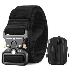 BESTKEE Ceinture Tactique Militaire 3.8 cm - Nylon Robuste Noir Avec Boucle Métal à Dégagement Rapide - Sac Tactique MOLLE Inclus (Langjia, neuf)
