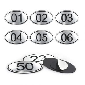 NanTun Lot de 50 &eacute;tiquettes de casier ovales grav&eacute;es en ABS argent&eacute; avec ruban adh&eacute;sif double face &ndash; 1 &agrave; 50 (PlayCool, neuf)