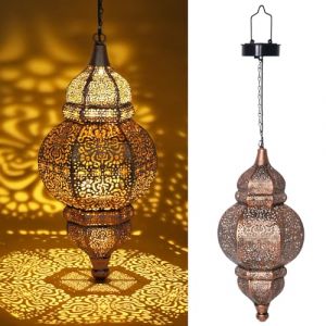 Enskatec Lampes solaires à suspendre, lanterne solaire d'extérieur en métal étanche, lanterne marocaine pour extérieur, patio, allée, cour, porche, jardin, décoration (NEXUSCORP LLC, neuf)
