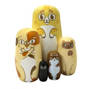 Boerni Lot de 5 poupées gigognes en bois en forme de chat sur le thème des animaux mignons, adorables poupées russes traditionnelles, jouets empilables pour enfants, cadeau de Noël, anniversaire, (Feiandenguk, neuf)