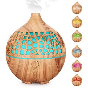 Bigqin Diffuseur d'huiles Essentielles 180ML, Humidificateur Diffuseur Parfum&eacute; Aromath&eacute;rapie Ultrasons USB avec 7 Lumi&egrave;res Couleur LED Diffuseur d'ar&ocirc;me pour Chambre Spa Yoga Bureau, Brun Clair (Bigqin.Europe, neuf)