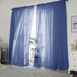 Chyhomenyc Lot de 2 rideaux transparents bleu roi de 213 cm de long avec passe-tringle pour salon, chambre à coucher, 106,7 x 213,4 cm chacun (Fast Media Ships From USA, neuf)