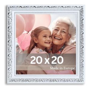 Victor Cadre Photo Rubens en 20x20 cm Blanc Argent - Bar: 30x20mm - Verre Véritable - Châssis pour l'image Baroque - Antique - Vintage 20x20 - Carré (Victor_Store, neuf)