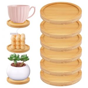 Zykra 6 Pi&egrave;ces Dessous de Verre Bois 9.5cm Support Bougie, R&eacute;utilisable Bougeoir Bois, Ronde sous Verres Rond en Bambou, Dessous de Verre en wooden, Dessous de Bougie pour Tasses, Boisson, Bougie (mangteng, neuf)