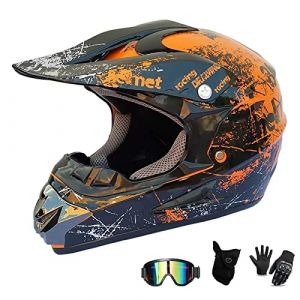 UIGJIOG Casque Moto Enfant,Casque de Cross pour Enfant Casque Downhill pour Enfants, avec Goggle/Gants/Masque,D. O. T Standard,pour BMX MTB Quad Enduro ATV Scooter,C,L(56~57cm) (UIGJIOG, neuf)