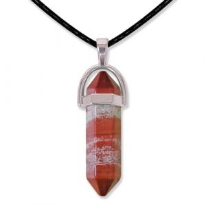 cotigo Pendentif en pierre naturelle en forme de pointe avec corde en fil cir&eacute; noir de 45 cm, diff&eacute;rentes pierres semi-pr&eacute;cieuses, Pierre (Cotigo, neuf)