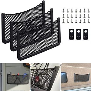 Lot de 3 filets &agrave; bagages de 42 x 21 cm avec crochets, filet de rangement pour voiture, filet de rangement de coffre de voiture avec vis, filet de rangement auto pour caravane, camion, camionnette (NIERBO-Europe, neuf)