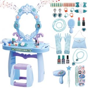 deAO Table De Maquillage pour Fille, avec Tabouret Et Accessoires Princesse, Coiffeuse avec Accessoires, Maquillage Jouets Jeu De Rôle, Coffret Maquillage Enfant Makeup Set, Jouet pour Fille 3+ Ans (MEGOSS, neuf)