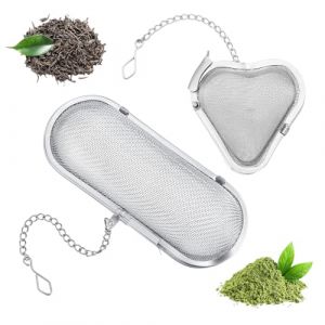 YAZWUR 2 Pi&egrave;ces Boule &agrave; Th&eacute; en Acier Inoxydable, Passoire &agrave; Th&eacute; Fine avec Cha&icirc;ne, Passoire &agrave; &Eacute;pices et Boule &agrave; Th&eacute; pour Infusion de Th&eacute; en Vrac et &Eacute;pices (Oval et en Forme de C&oelig;ur) (Romanimania OU, neuf)