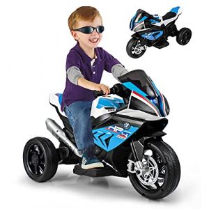 GOPLUS BMW Moto Electrique Enfants 6V avec 2 Roues d’Entraînement, Voiture Porteur Electrique Enfants avec Phares, Musique, 3KM/H Charge 30 KG, pour Garçons Filles 3-8 Ans (Bleu) (Augenstern24, neuf)