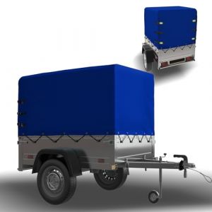 YALYAYA Bâche haute pour remorque - 210 x 114 x 90 cm - Bords renforcés avec œillets et corde de bâche - Étanche - Fermeture éclair - En tissu - Pour remorque de voiture - 750 kg - Bleu (youliangmall, neuf)