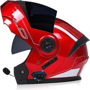 Adulte Bluetooth Modulable Casque Moto Homme Et Femme ECE Homologué Flip Up Casque Moto avec Double Visière pour Anti-Collision Casque Scooter Integral Modulable Locomotive Casque (GLHXD, neuf)