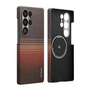 pitaka Coque Magn&eacute;tique pour Samsung Galaxy S25 Ultra Cover en Fibre d'Aramide Super Mince et L&eacute;ger en Aspect Fibre de Carbone Housse Robuste Compatible avec Magsafe [Coque Tiss&eacute; Tactile ] Sunset (PITAKAofficial, neuf)