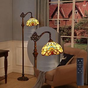 WRMING Tiffany Lampadaire Sur Pied Salon E27 avec Télécommande Rétro Lampe de Lecture pour Chambre Bureau Restauran, avec 12W LED Dimmable Ampoule,Verre Multicolore Abat-jour Art Deco,c (WRMING-FR, neuf)