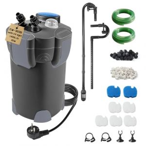 EXLECO Filtre UV Externe Aquarium 1400L/H 35W Pompe D'aquarium R&eacute;glable avec Mat&eacute;riau Filtrant, Filtre Bassin Poisson Silencieux avec 3 &Eacute;tapes de Filtration pour R&eacute;servoir Jusqu'&agrave; 300 L HW-302B Noir (ZLH2019, neuf)