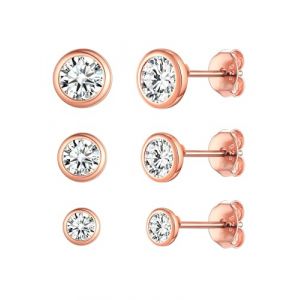ChicSilver Puce Plaqu&eacute; Or Rose,Boucle d'Oreilles Argent 925,3 Paires Clou Oreille Cubique Blanc Cartilage Oreille Piercings Diam&egrave;tre 3 mm / 4 mm / 5 mm Bijoux Cadeau pour Femme Fille (KACY-EU, neuf)