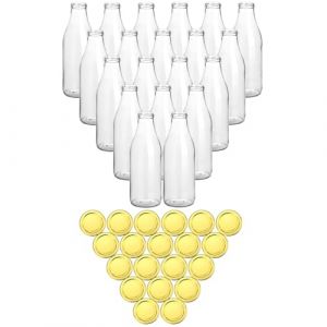gouveo Lot de 20 bouteilles de jus de 1000 ml avec couvercle à visser doré – Grande bouteille en verre de 1 litre avec bouchon TO48 – Bouteille vide à remplir (SF1000G) (flaschendiscount, neuf)