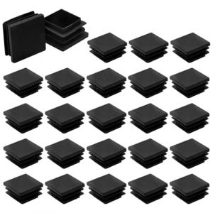 25 embouts de tuyaux carrés, embouts de tuyaux en plastique antidérapants pour tuyaux carrés, ferronnerie, chaises et étagères, noir, 30 mm. (ANETTEE GLOBALISS, neuf)