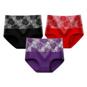 Lot de 3 Culotte Haute Femme Grande Taille Ventre Plat sous-V&ecirc;tements Grande Taille Invisible Hipster Bikini sans Couture Sexy Chic Culotte Gainante Coton Culotte Doux Taille Haute Slip Comfort (Blingko, neuf)