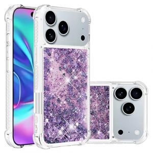 QIWEIQING Glitter Coque pour iPhone 17 Pro Max &Eacute;tui, Brillant Amour Paillette Liquide Quicksands Filles Femmes Housse Clear B&eacute;quille Souple TPU &Eacute;tui Coque pour iPhone 17 Pro Max.Purple YBL (QIWEIQING, neuf)