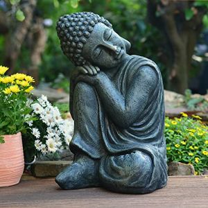 INtrenDU Bouddha Statuette Chinois 44cm décoration pour intérieur extérieur Jardin Zen, Gris, (2205BU) (le petit cadeau, neuf)
