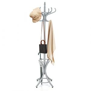 COSTWAY Porte Manteau sur Pieds avec 12 Crochets en Bois Massif, Base à 4 Pieds Stable, Porte-Manteau Bois, Perroquet Porte Manteau pour Chapeaux Parapluie, 51 x 51 x 184 CM (FDS GmbH, neuf)